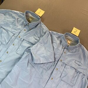 L.L. Bean Shirt Mens Large Blue Vented Fishing Short Sleeve Lot Of 2 Button Up